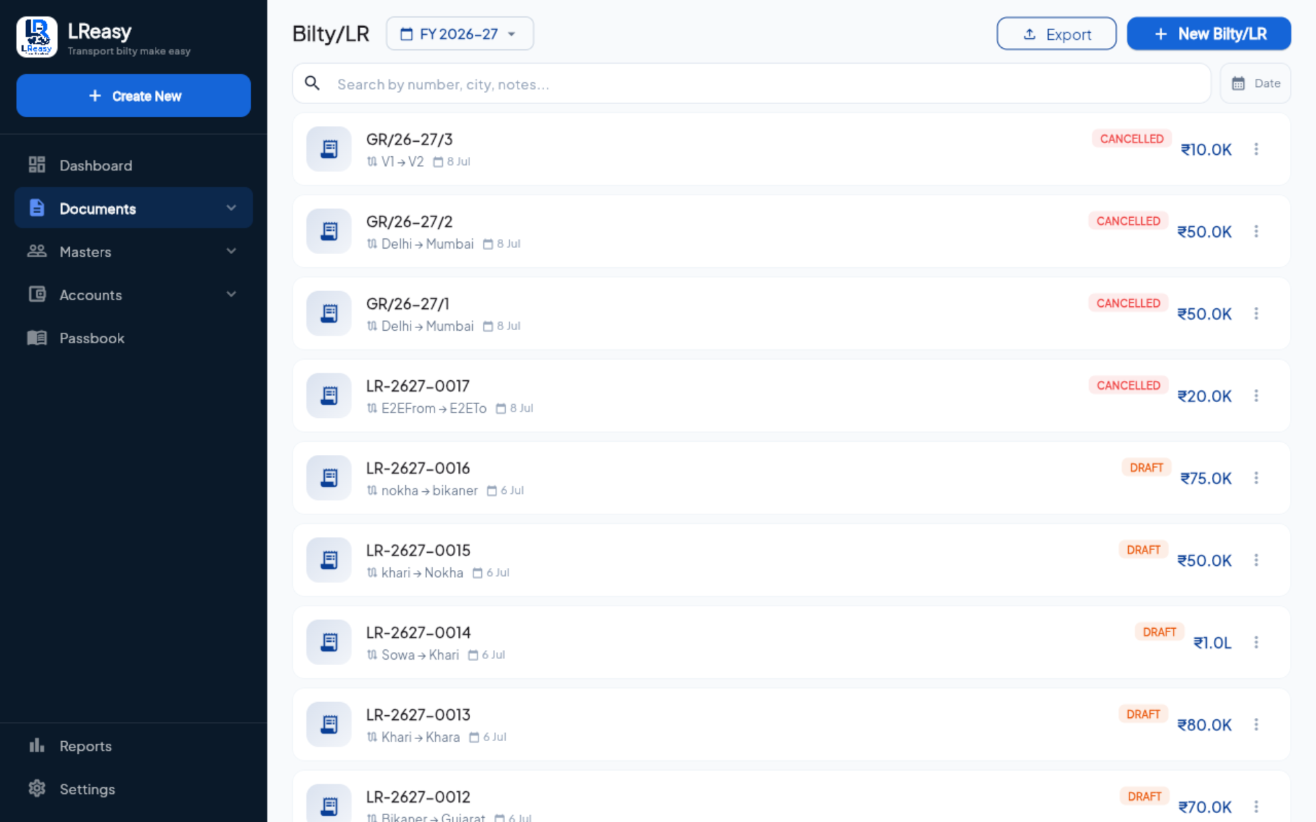 LReasy Bilty List